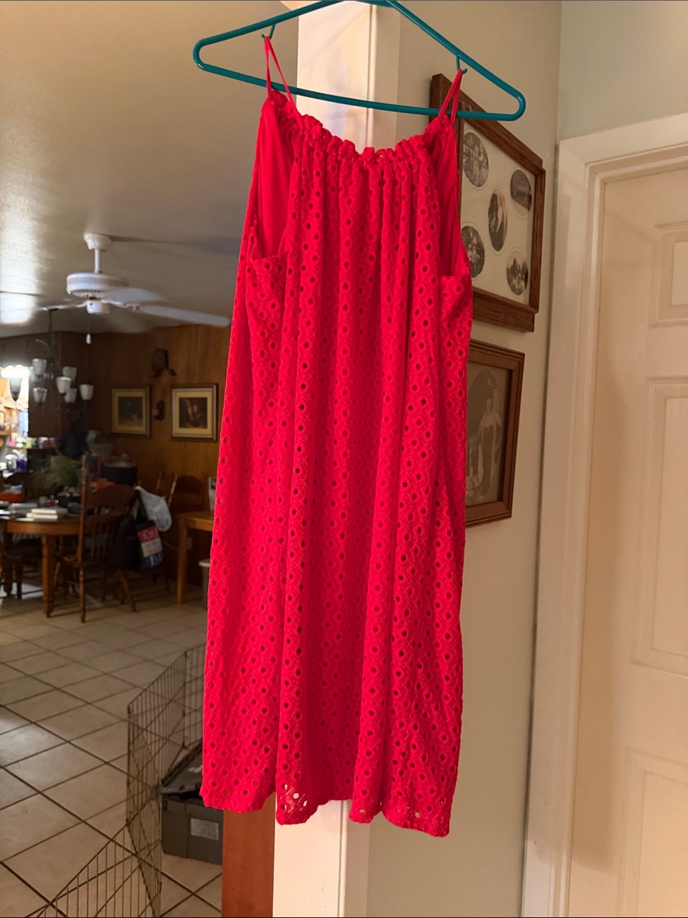 Women’s Red Eyelet lined Sundress - Sleeveless Spaghetti Strap